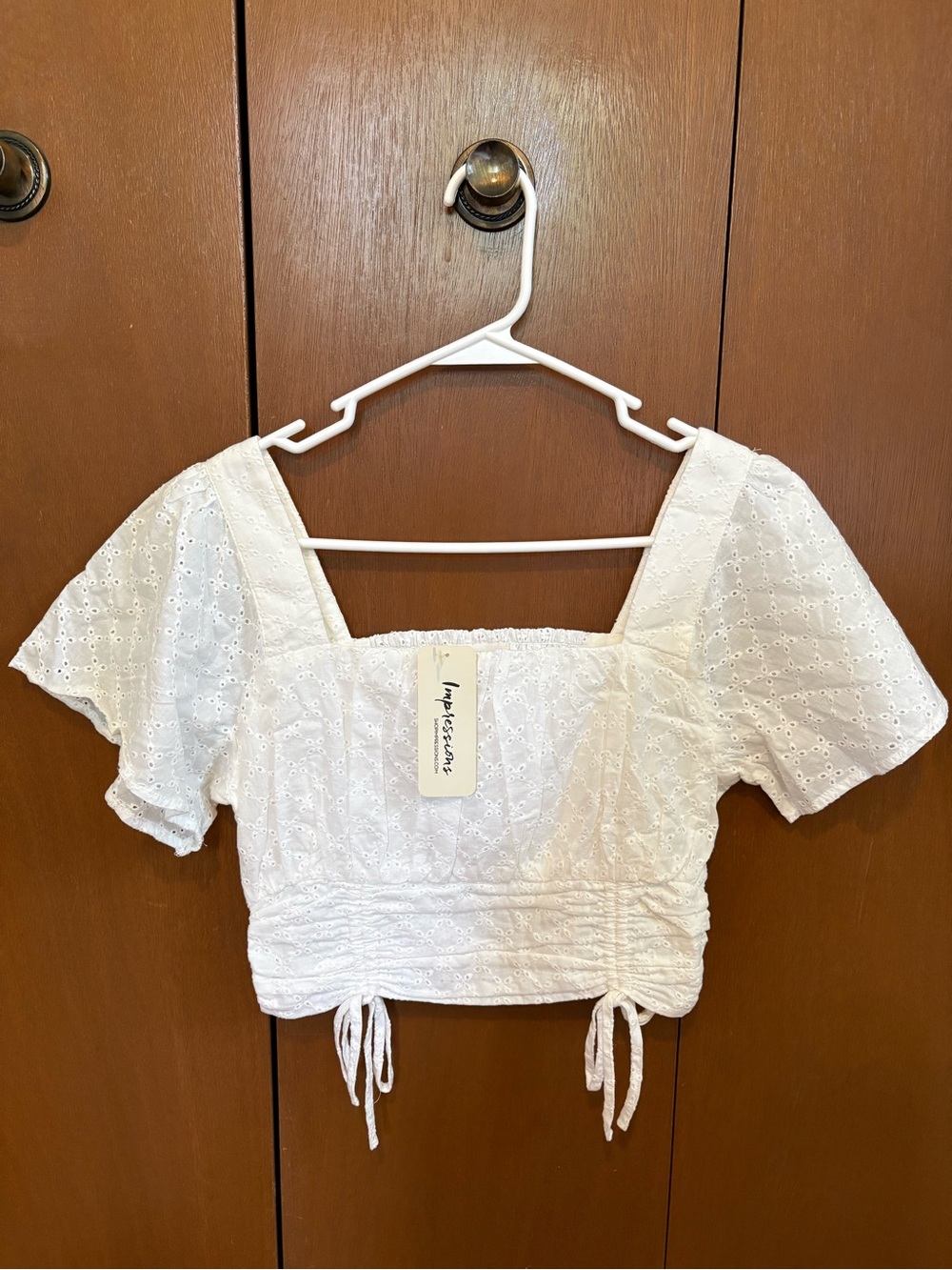 Impressions Boutique White Eyelet Square-Neck Crop Top